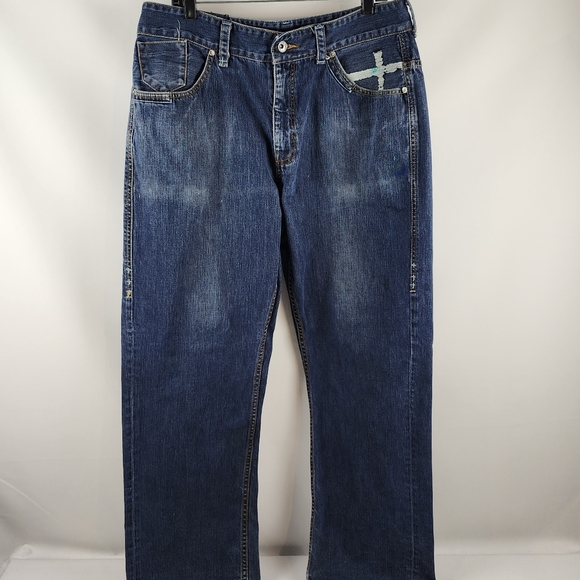 Rocawear Vintage Mens Regular Fit Baggy Blue Jeans Size 38x32 VTG 90s Hip Hop - Picture 1 of 12